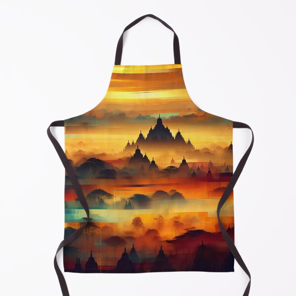Item preview, Sunrise Over Borobudur | Spiritual Landscape Art Print designed and sold by Stoneflower-Art.