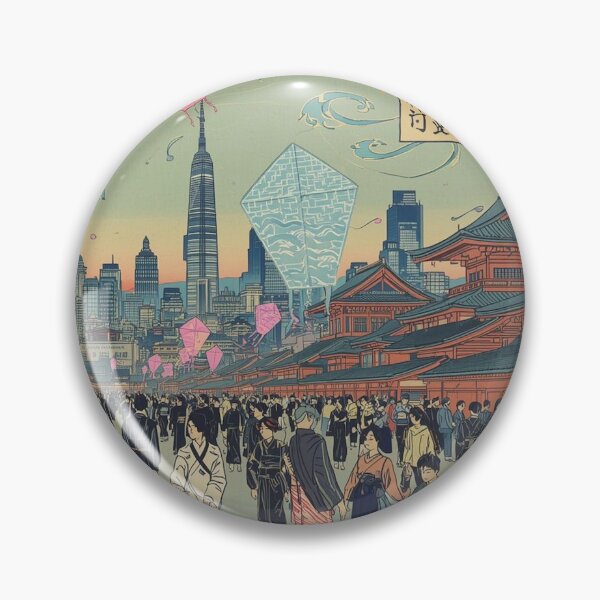 Item preview, Cyberpunk Ukiyo-e Kite Festival Futuristic Edo Japanese Art Print designed and sold by Vandy Fullam.