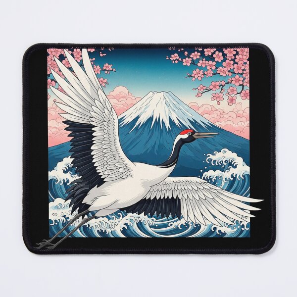 Item preview, Ukiyo-e Style Japanese Crane Art Mt Fuji designed and sold by SholoStudio.