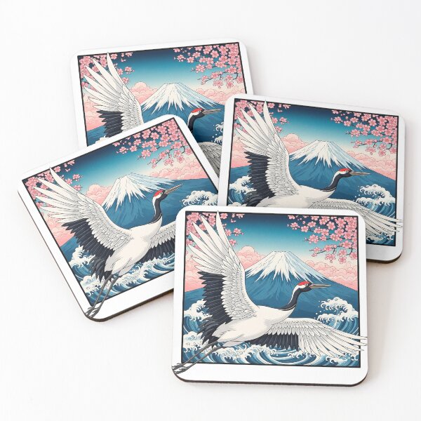 Item preview, Ukiyo-e Style Japanese Crane Art Mt Fuji designed and sold by SholoStudio.