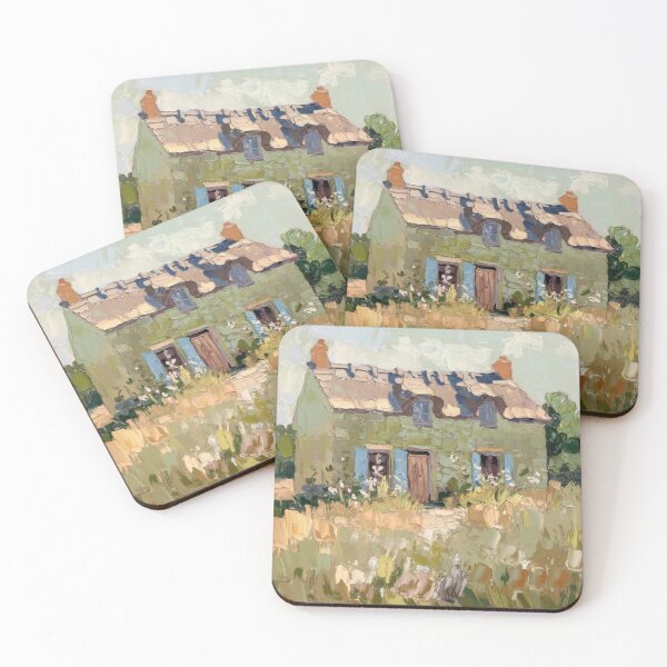 Item preview, French Country Stone House Painting | Rustic Countryside Wall Art designed and sold by CARRAANN.