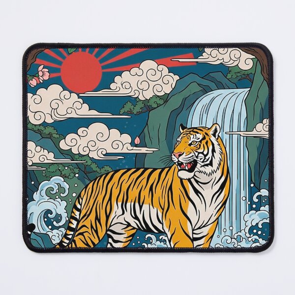 Item preview, Ukiyo-e Style Tiger Landscape Cherry Blossom designed and sold by SholoStudio.
