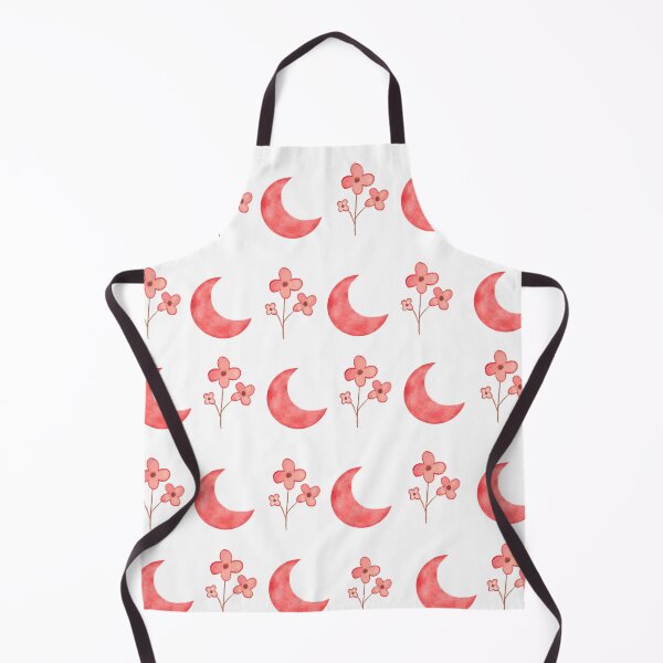 Item preview, Pattern of coral red moons and flowers on a white background designed and sold by lunadesignsmoon.