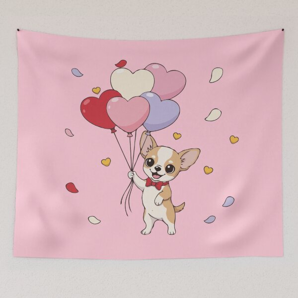 Item preview, Adorable Chihuahua Valentine’s Day Puppy with Heart Balloons Vector Illustration designed and sold by The Real Life Symphony.