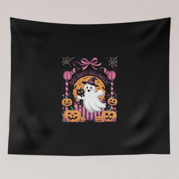 Item preview, Cute Ghost Holding Cat Pumpkin Halloween designed and sold by SyntaxClaw.