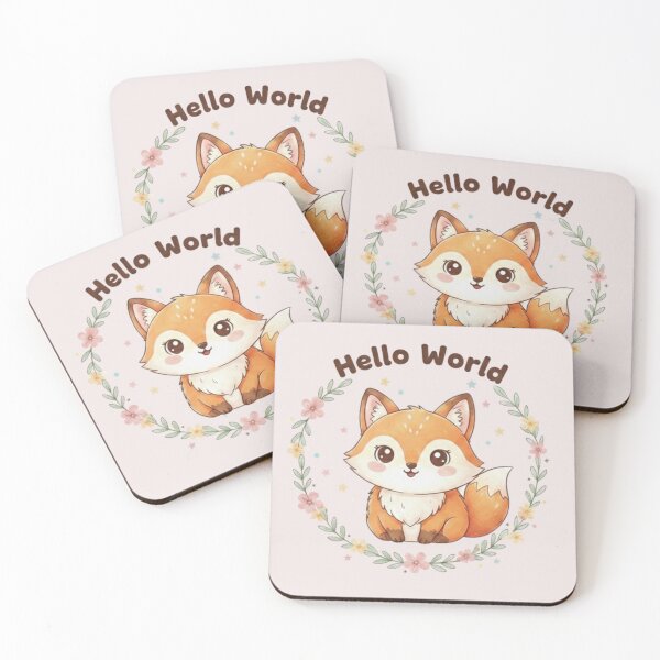 Item preview, Cute Watercolor Baby Fox Hello World Floral Wreath designed and sold by ValeriValera.