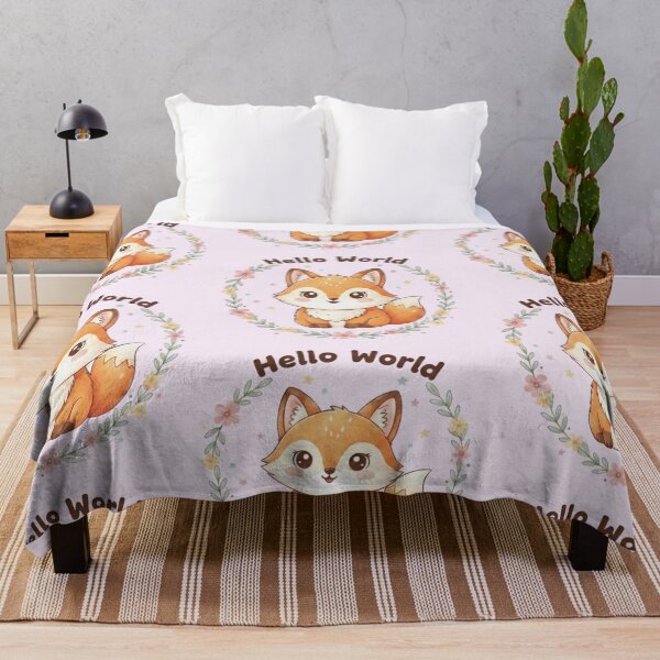 Item preview, Cute Watercolor Baby Fox Hello World Floral Wreath designed and sold by ValeriValera.