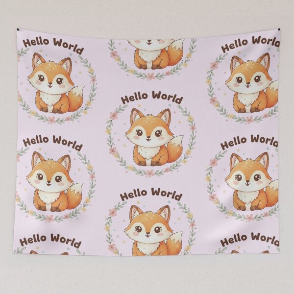 Item preview, Cute Watercolor Baby Fox Hello World Floral Wreath designed and sold by ValeriValera.