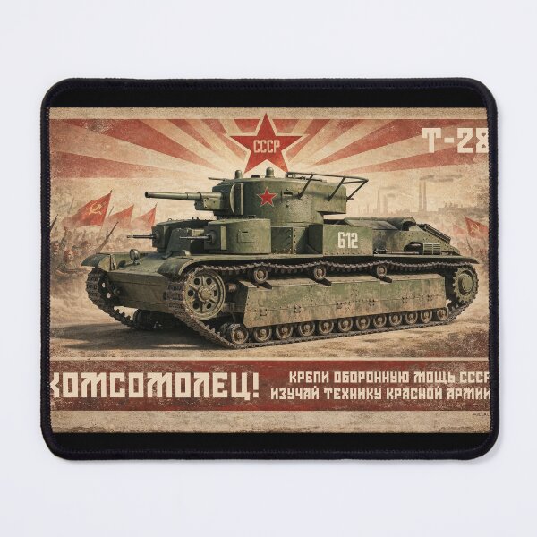 Item preview, T-28 Soviet Medium Tank WWII Red Army Propaganda Poster Vintage Illustration designed and sold by Jeeklsdotcom.