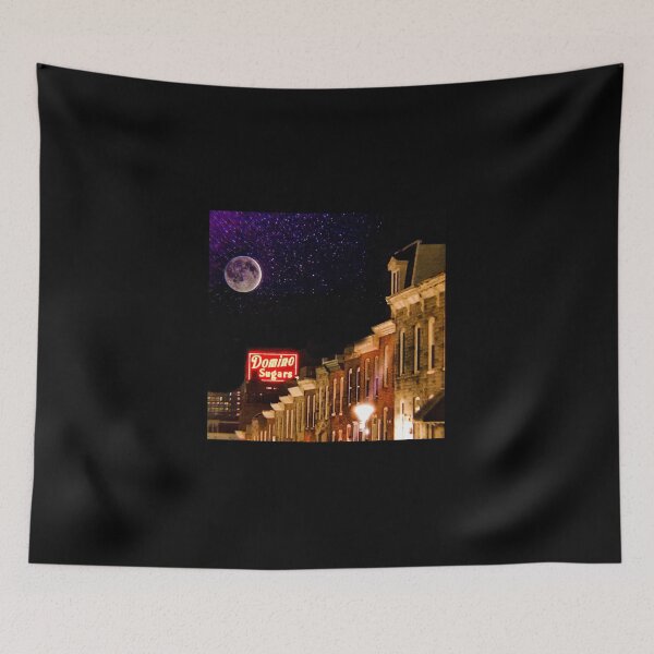 Item preview, Domino Sugars Sign – Baltimore Neon Landmark Over Rowhomes and Moonlit Sky designed and sold by Artondra Hall.