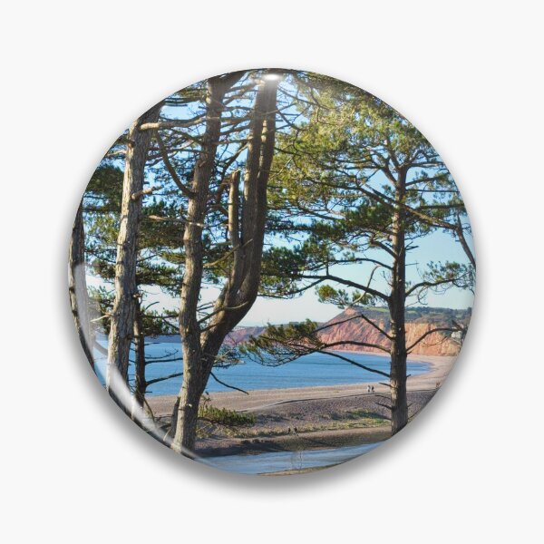Item preview, View Through Pine Trees at Budleigh Salterton – Coastal Woodland Photography, Devon UK designed and sold by leonwoods.
