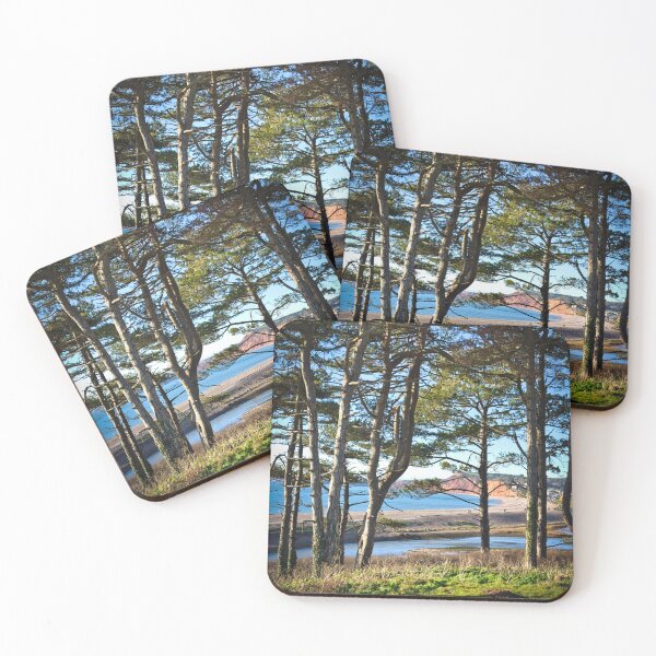 Item preview, View Through Pine Trees at Budleigh Salterton – Coastal Woodland Photography, Devon UK designed and sold by leonwoods.