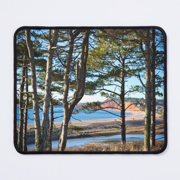 Item preview, View Through Pine Trees at Budleigh Salterton – Coastal Woodland Photography, Devon UK designed and sold by leonwoods.