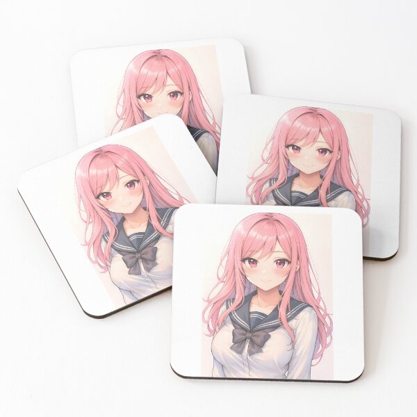 Item preview, Pink Haired Anime School Girl Waifu Illustration designed and sold by PandaTShirtShop.