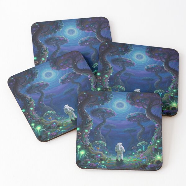 Item preview, A lone astronaut in a serene bioluminescent forest on a distant alien world designed and sold by FotoworldEdel.