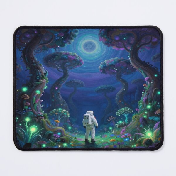 Item preview, A lone astronaut in a serene bioluminescent forest on a distant alien world designed and sold by FotoworldEdel.