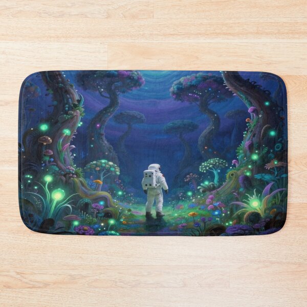 Item preview, A lone astronaut in a serene bioluminescent forest on a distant alien world designed and sold by FotoworldEdel.