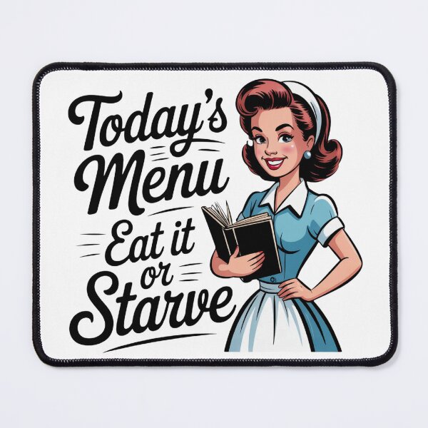 Item preview, Retro 1950s Waitress – Vintage Diner Kitchen “Today’s Menu: Eat It or Starve” Funny Vintage  designed and sold by Compass and a Camera.