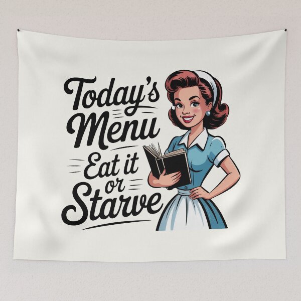 Item preview, Retro 1950s Waitress – Vintage Diner Kitchen “Today’s Menu: Eat It or Starve” Funny Vintage  designed and sold by Compass and a Camera.