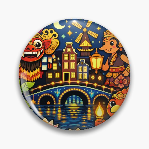 Item preview, Amsterdam Light Festival with Indonesian Barong & Batik – Cute Cultural Illustration designed and sold by AqilaGallery.