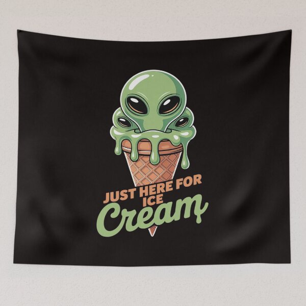 Item preview, Just Here For Ice Cream Funny Green UFO Aliens designed and sold by cherylbartlett.