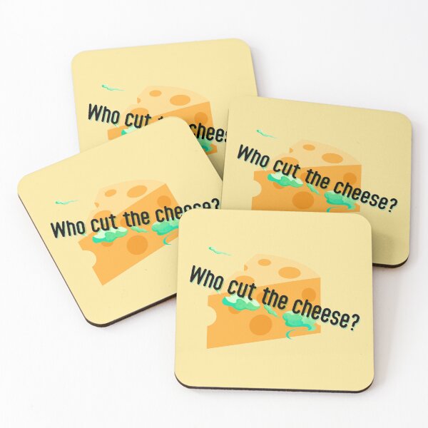 Item preview, Who Cut The Cheese Funny Colorful Text Orange Blue Black Stickers Home Decoration Hat TShirt Coffee Cup Print Tops Notebook Work School Office Gift Silly Redbubble Shop designed and sold by Saritas Boutique Shop.