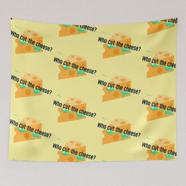 Item preview, Who Cut The Cheese Funny Colorful Text Orange Blue Black Stickers Home Decoration Hat TShirt Coffee Cup Print Tops Notebook Work School Office Gift Silly Redbubble Shop designed and sold by Saritas Boutique Shop.