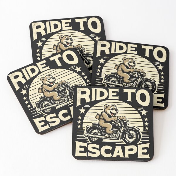 Item preview, Ride to Escape Retro Vintage Motorcycle Bear Biker Art designed and sold by Zoo-Moo.