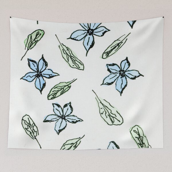 Item preview, blue flowers, watercolor designed and sold by Sonderblume.