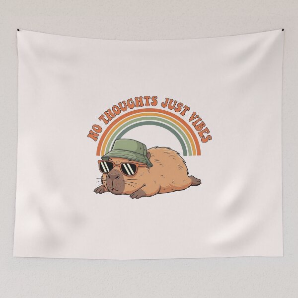 Item preview, No Thoughts Just Vibes Capybara Retro 70s Groovy Aesthetic designed and sold by Moon's Arts.