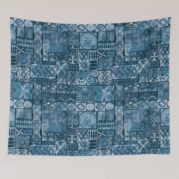 Item preview, Retro Hawaiian Blue Tropical Tiki Tapa Print designed and sold by RetroMaggie.