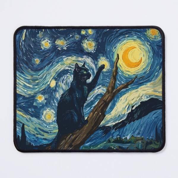 Item preview, Cat in the nigth with star and bats, impressionism, famous painting, Starry Night Style Van Gogh painting Cat Lover designed and sold by Collagedream.