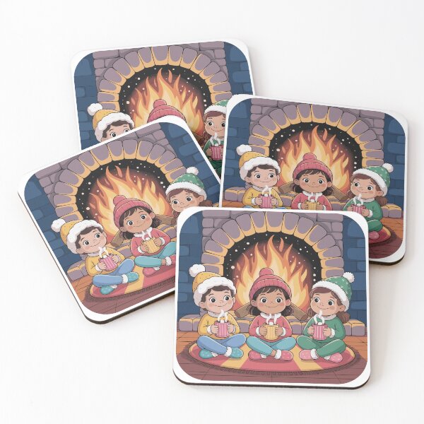 Item preview, Children relaxing by the fireplace with a cup of hot chocolate designed and sold by desinganddecor.