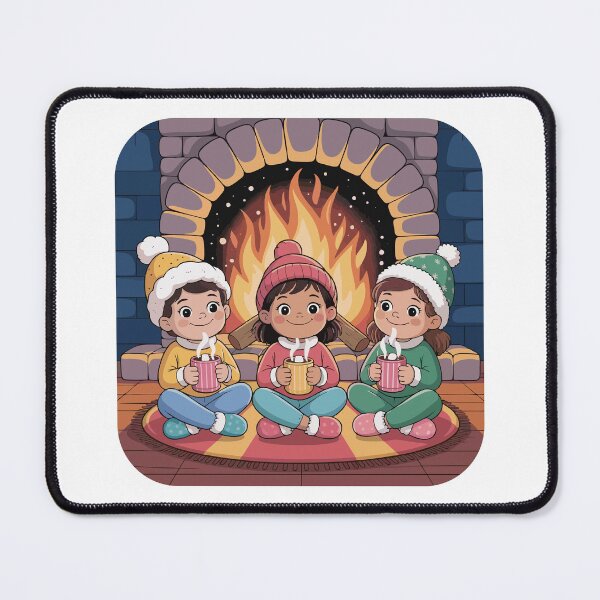 Item preview, Children relaxing by the fireplace with a cup of hot chocolate designed and sold by desinganddecor.