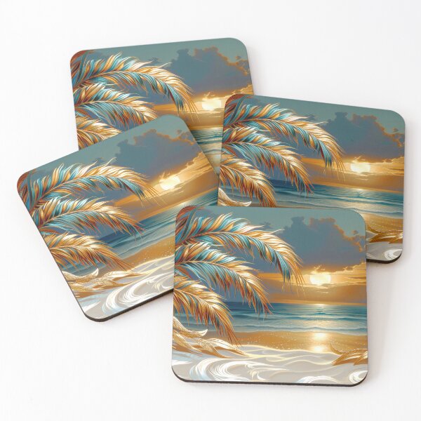 Item preview, Tropical Sunset with Golden Palms – Coastal Nature Art designed and sold by MargaretWiktor.