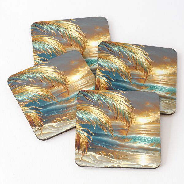 Item preview, Tropical Sunset with Golden Palms – Coastal Nature Art designed and sold by MargaretWiktor.