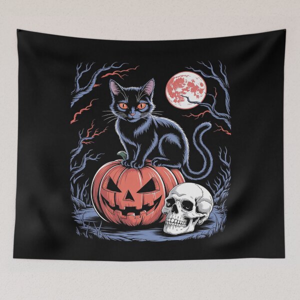 Item preview, Halloween Hallows Night Black Cat Pumpkin Horror Skull designed and sold by FadeOfThrone.