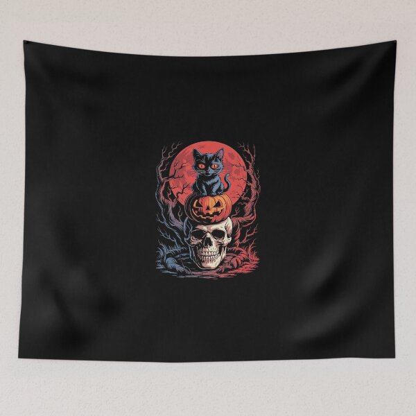 Item preview, Halloween Hallows Night Black Cat Pumpkin Horror Skull2 designed and sold by SyntaxClaw.