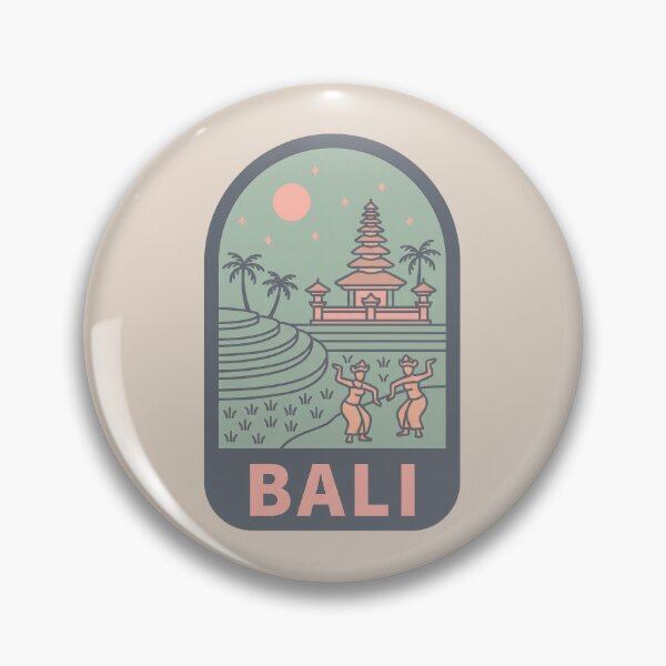 Item preview, Bali Indonesia Vintage Travel Badge, Mount Agung and Rice Terraces designed and sold by InvestingRoad.