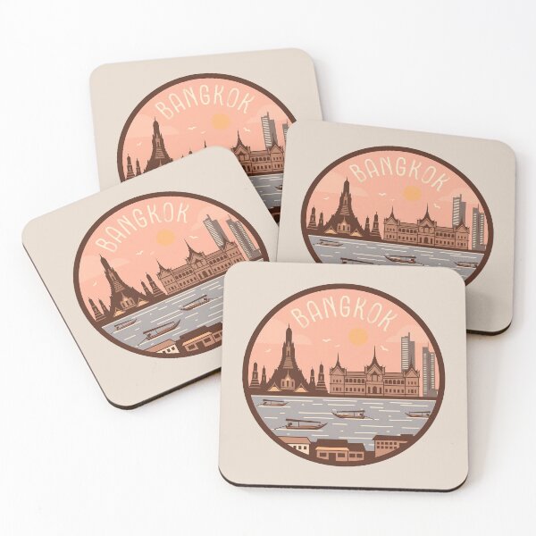 Item preview, Bangkok Thailand Travel Badge featuring Wat Arun Temple and Chao Phraya River Boats designed and sold by InvestingRoad.