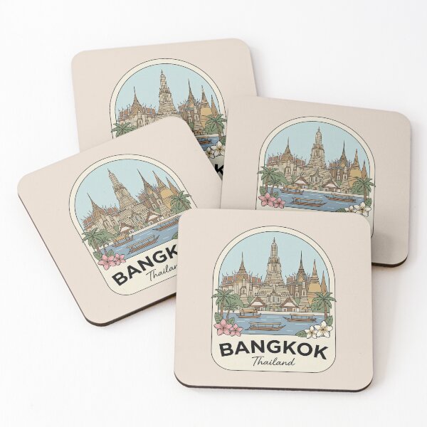 Item preview, Bangkok Thailand Travel Badge featuring Wat Arun Temple and Chao Phraya River Boats designed and sold by InvestingRoad.