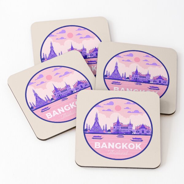 Item preview, Bangkok Thailand Travel Badge featuring Wat Arun Temple and Chao Phraya River Boats designed and sold by InvestingRoad.