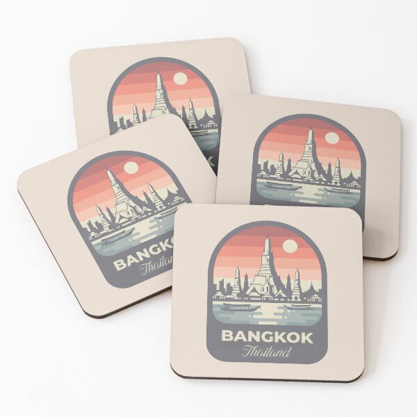 Item preview, Bangkok Thailand Travel Badge featuring Wat Arun Temple and Chao Phraya River Boats designed and sold by InvestingRoad.