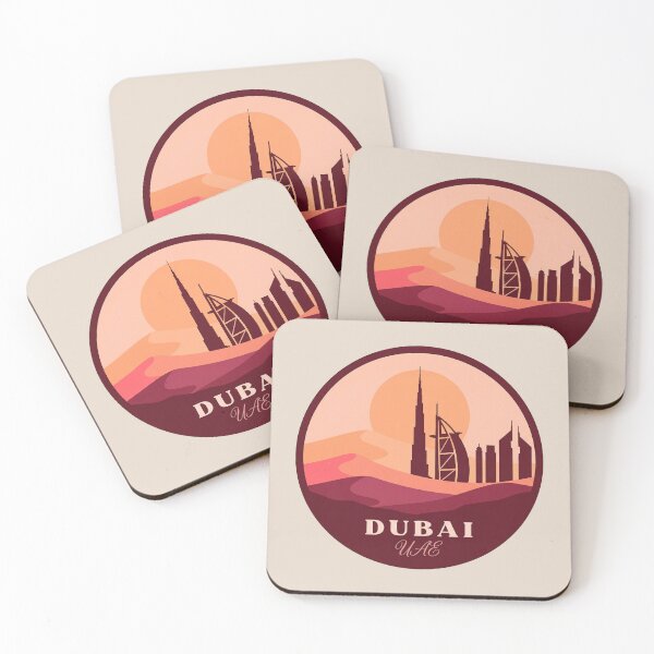 Item preview, Dubai Skyline Travel Badge, United Arab Emirates Burj Khalifa and Burj Al Arab Retro Sunset designed and sold by InvestingRoad.