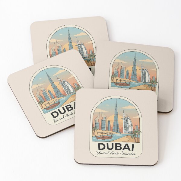 Item preview, Dubai Skyline Travel Badge, United Arab Emirates Burj Khalifa and Burj Al Arab Retro Sunset designed and sold by InvestingRoad.
