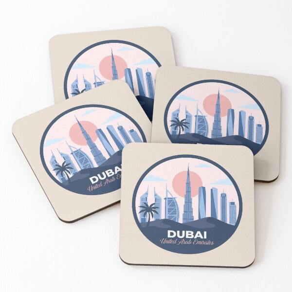 Item preview, Dubai Skyline Travel Badge, United Arab Emirates Burj Khalifa and Burj Al Arab Retro Sunset designed and sold by InvestingRoad.