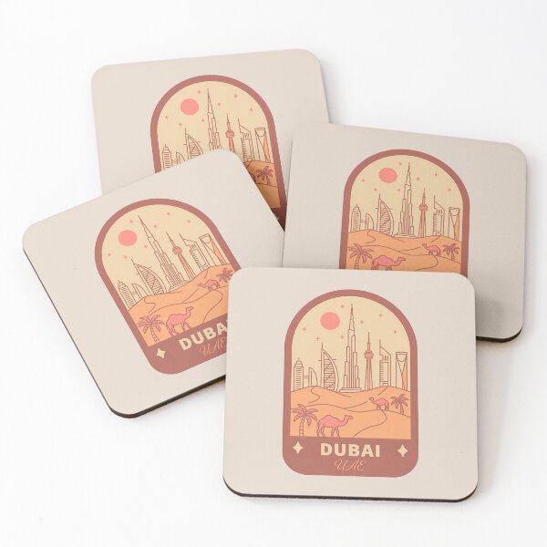 Item preview, Dubai Skyline Travel Badge, United Arab Emirates Burj Khalifa and Burj Al Arab Retro Sunset designed and sold by InvestingRoad.