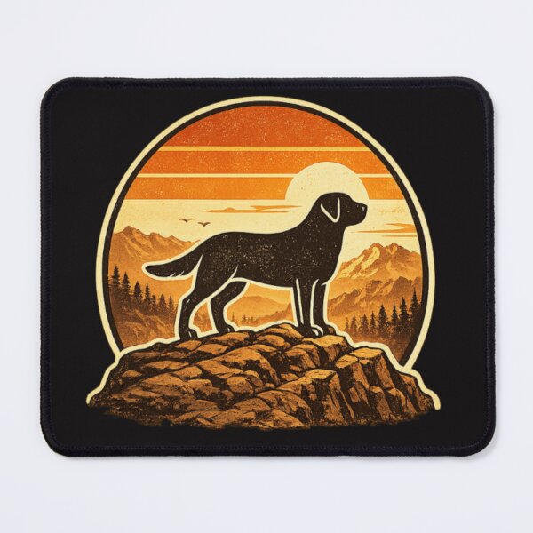 Item preview, Hiking Labrador Silhouette – Retro Sunset Mountain Dog designed and sold by PawPrintCustom.