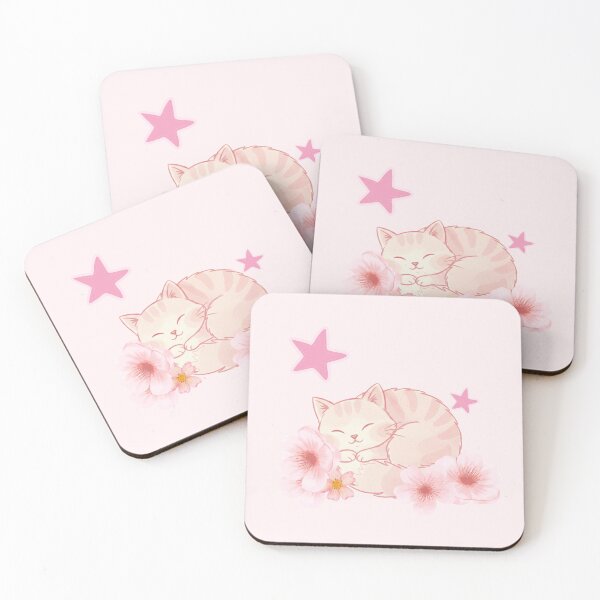 Item preview, pink cat among pink flowers designed and sold by CozyPaws Studio.