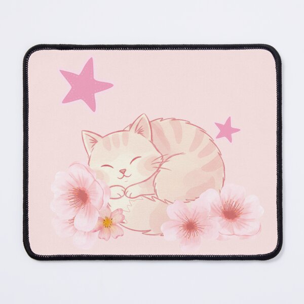 Item preview, pink cat among pink flowers designed and sold by CozyPaws Studio.